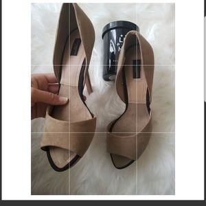 New Nude Suade ZARA Basic Peep Toe Heels size 38